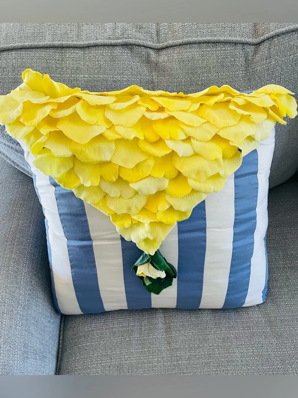 Decorative Accent Pillow Petals Flower Applique 18 x 18 Striped Silk Cottagecore